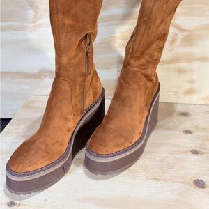 Naked Feet: APEX in CAMEL Wedge Knee High Boots